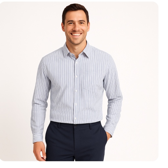 MICHAEL KORS Men's Blue White Stripe Long Sleeve Button Down Top Size Large - Picture 1 of 11